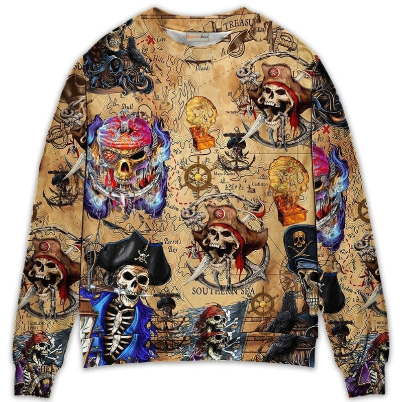 Skull Pirate Treasure Map Adventure – Sweater - Ugly Christmas Sweater