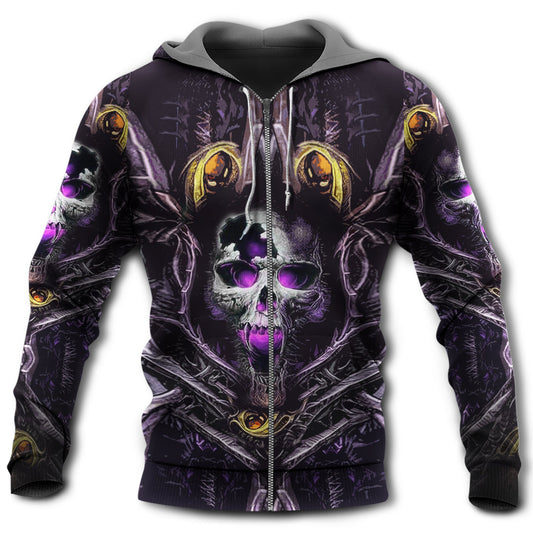 Skull Purple Yellow Art Style - 3D Hoodie