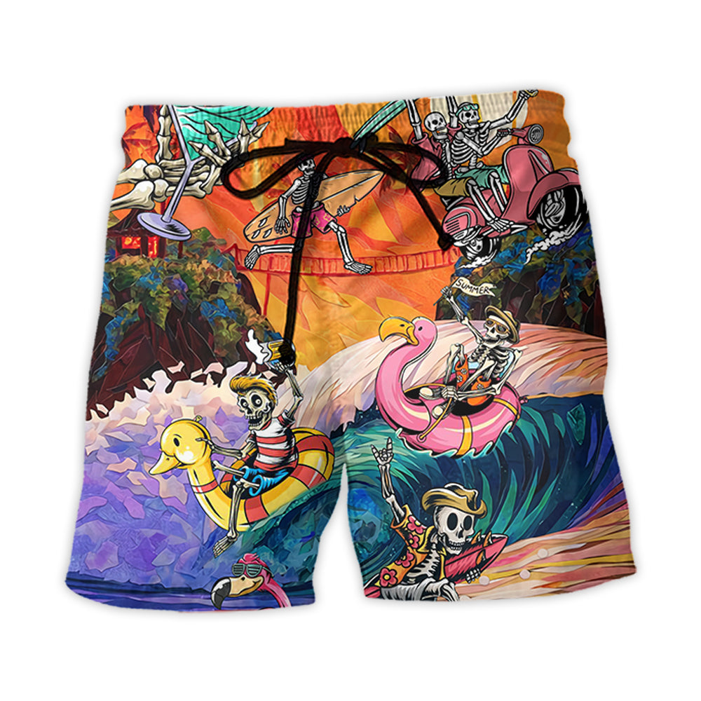 Skull Colorful Wave Art – Beach Short