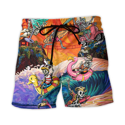 Skull Colorful Wave Art – Beach Short