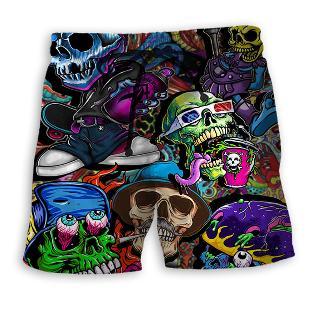 Colorful Skull Artistic Style - Beach Short