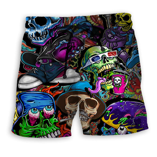 Colorful Skull Artistic Style - Beach Short