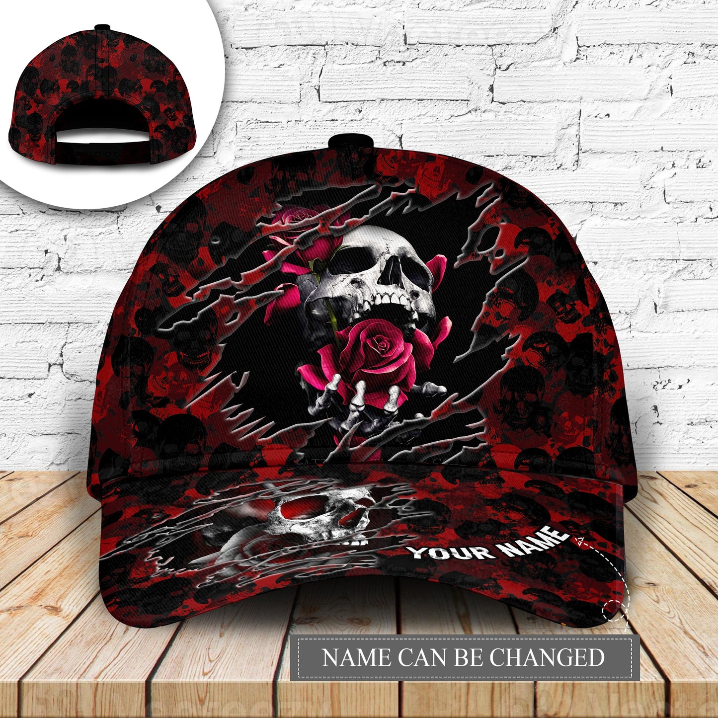 Skull Rose Red Personalized – Classic Cap