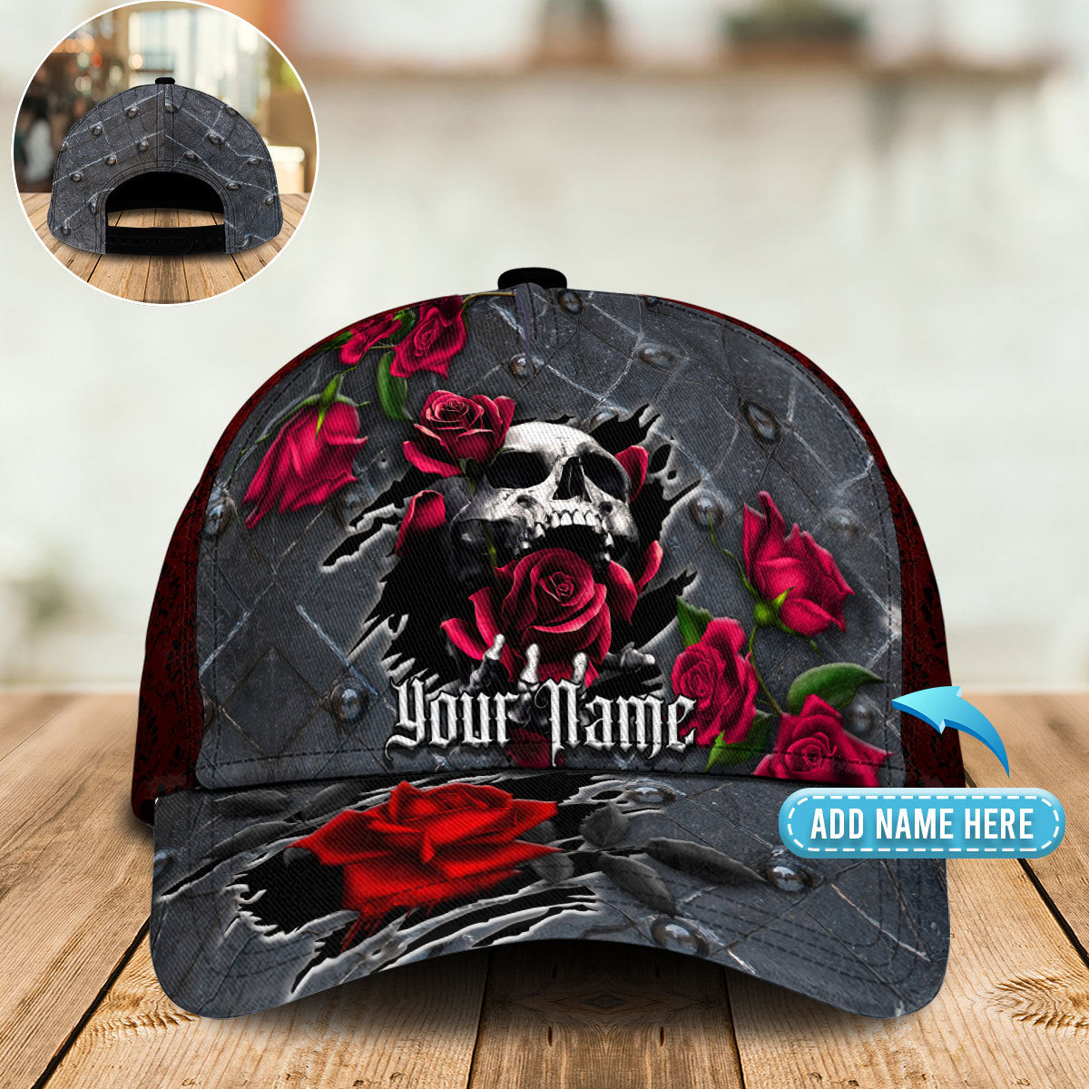 Skull Red Rose Personalized – Classic Cap