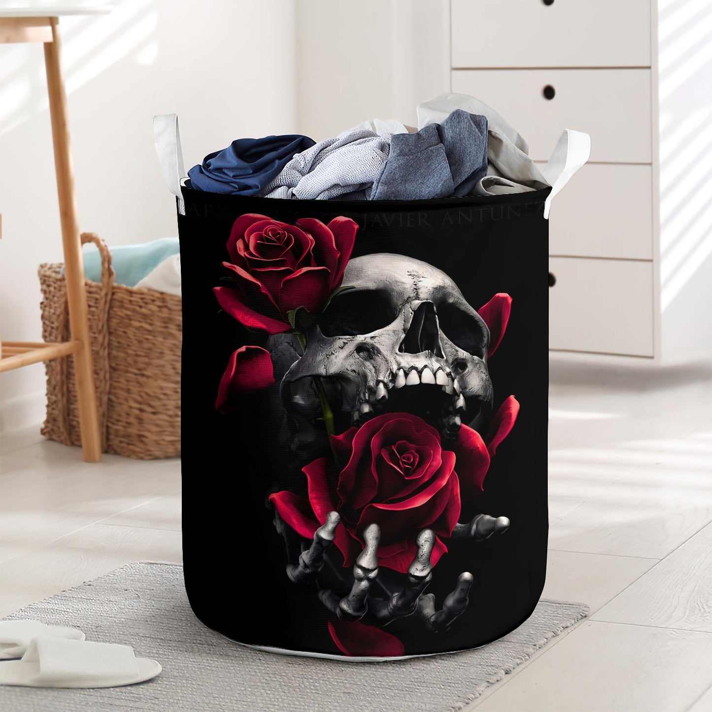 Skull and rose to together - Laundry basket - LAUB01TNH260222-Owls Matrix