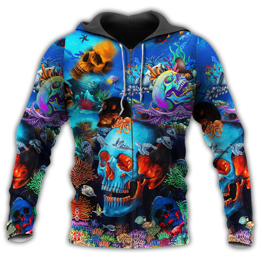 Skull Deep Ocean Blue - 3D Hoodie
