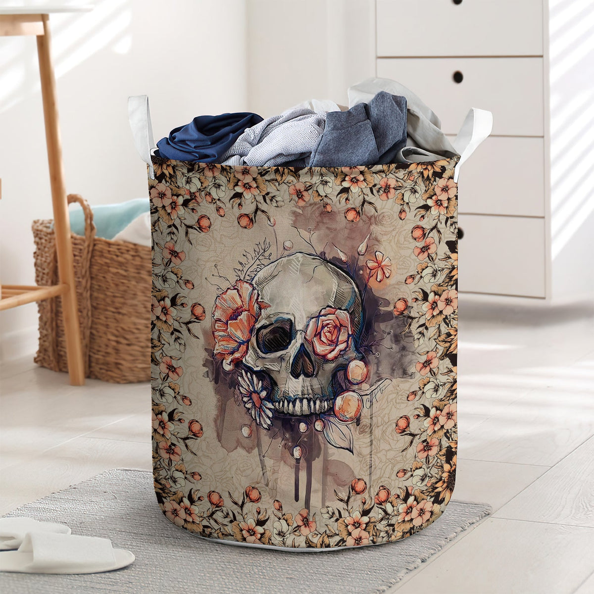 Skull flowers love life - Laundry basket - LAUB04LIN260222-Owls Matrix