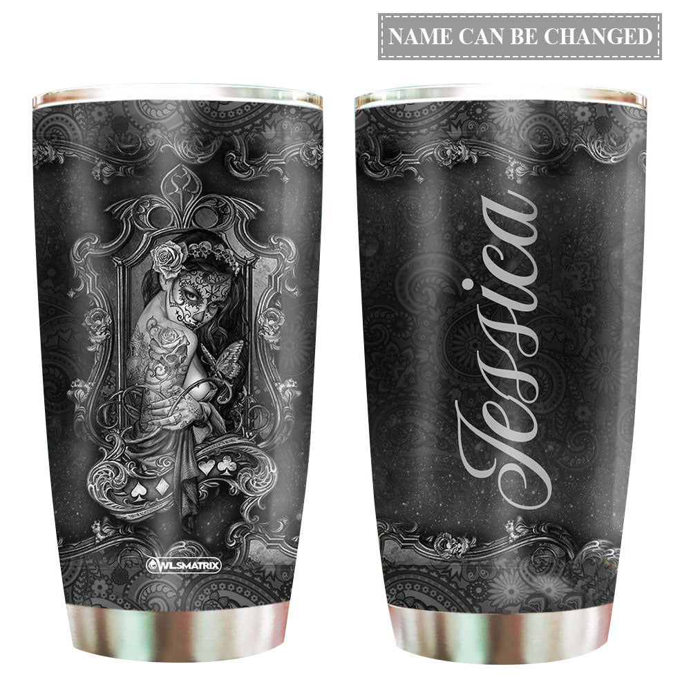 Skull Girl Love Black Personalized 20 Oz Tumbler For Coffee Travel And Daily Use