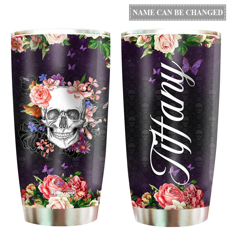 Skull Love Floral Personalized 20 Oz Tumbler For Coffee Travel And Daily Use