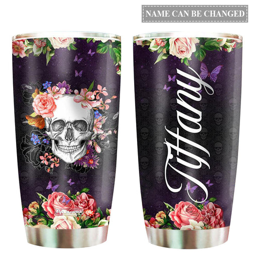 Skull Love Floral Personalized 20 Oz Tumbler For Coffee Travel And Daily Use