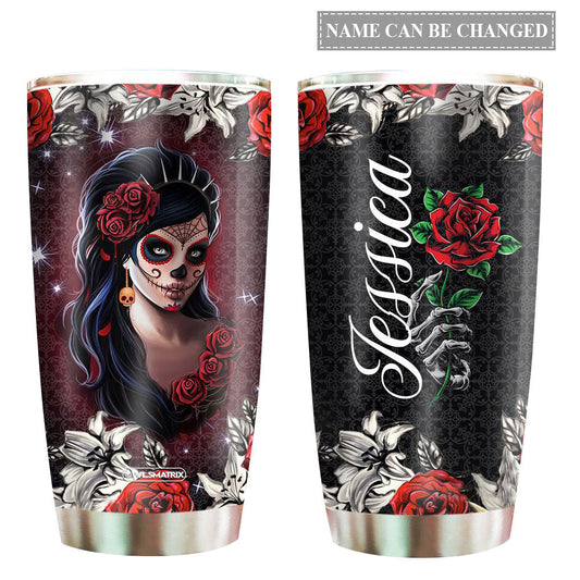 Skull Rose Girl Personalized 20 Oz Tumbler For Coffee Travel And Daily Use