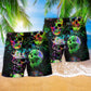 Skull Green Splash Color Art – Beach Short