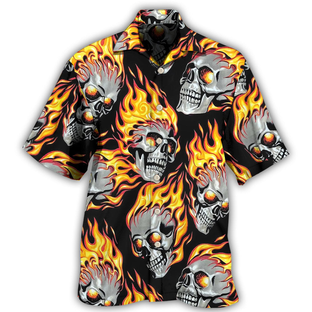 Flaming Skulls Dark Fire Art - Hawaiian Shirt