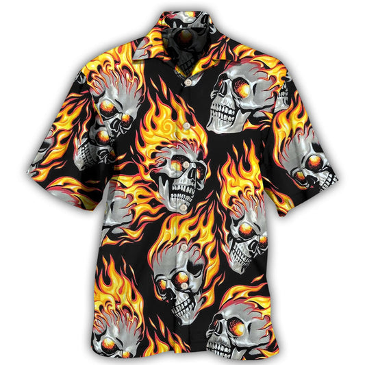 Flaming Skulls Dark Fire Art - Hawaiian Shirt