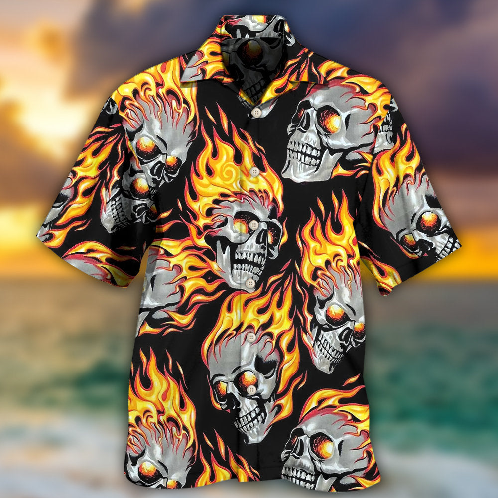Flaming Skulls Dark Fire Art - Hawaiian Shirt