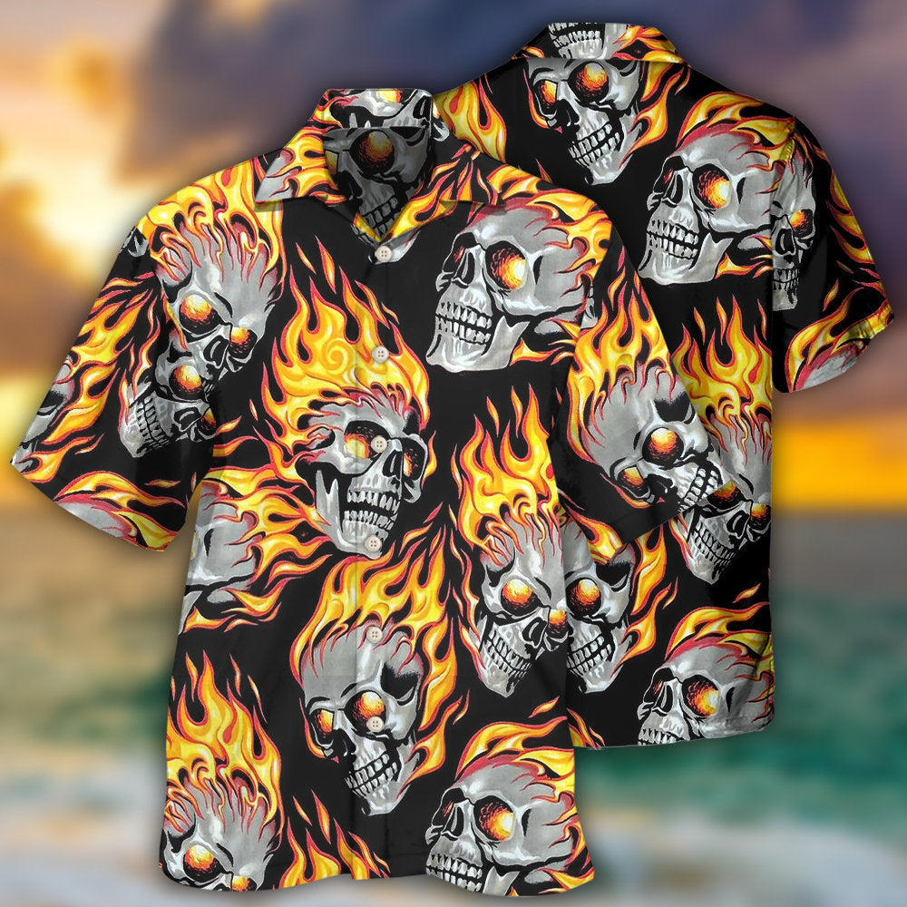 Flaming Skulls Dark Fire Art - Hawaiian Shirt
