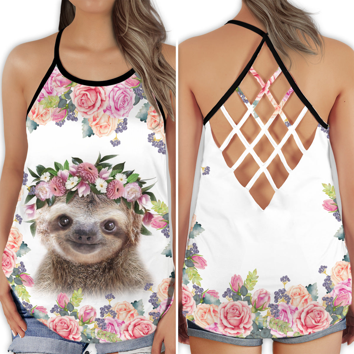 Sloth Spirit Floral Style - Hollow Tank Top