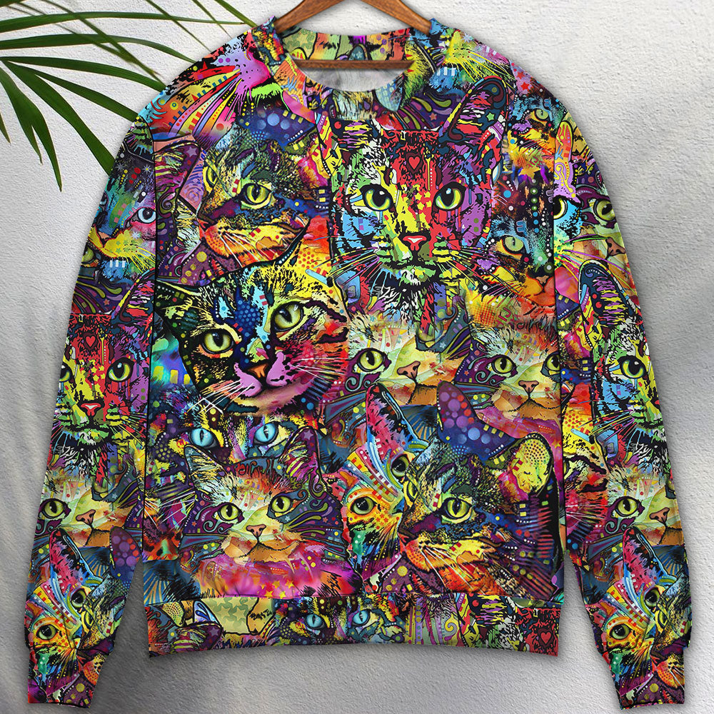 Smiling Colorful Cat Art Style – Sweater - Ugly Christmas Sweater