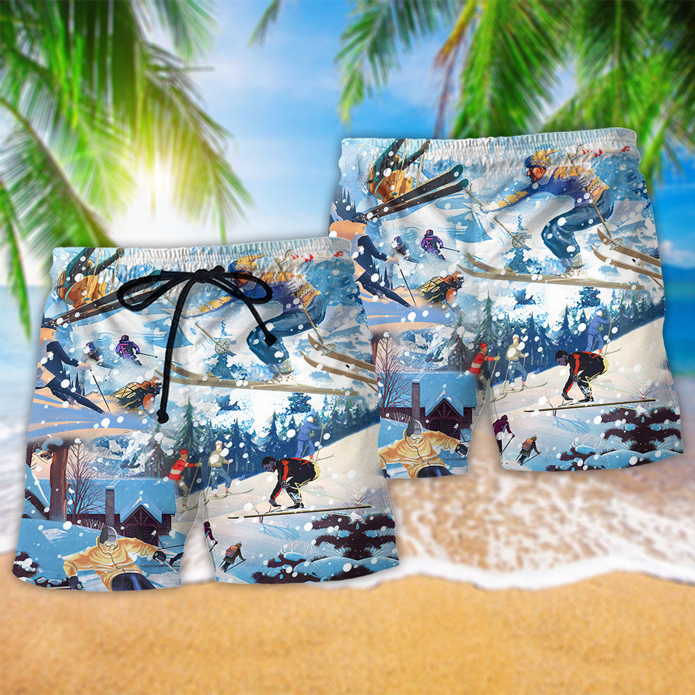 Snowboarding Cold Weather Mountain Art – Beach Short