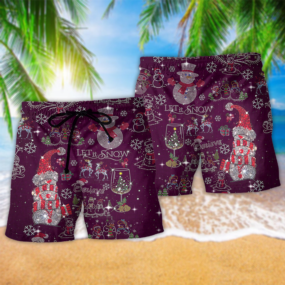 Bling Snowman Let It Snow Holiday Art – Beach Short