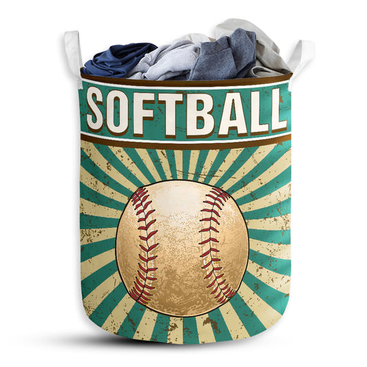Softball Retro Sunburst Green - Laundry Basket - Owls Matrix LTD