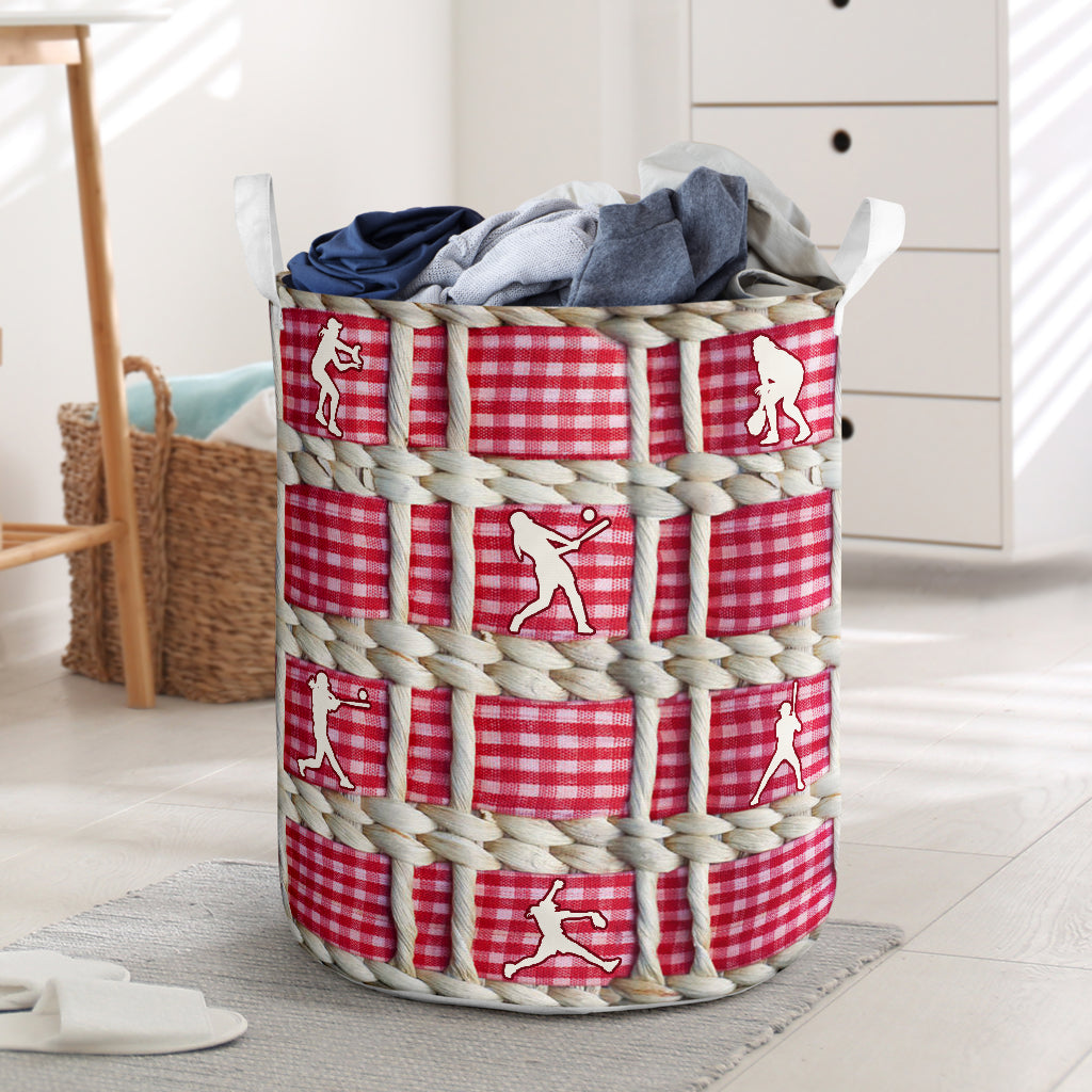 Softball Embroidery Rattan Style - Laundry Basket - Owls Matrix LTD