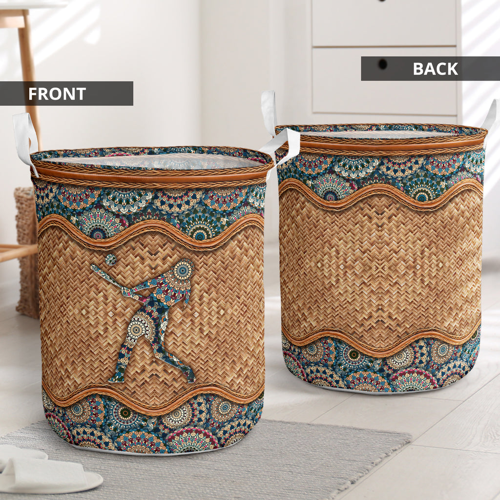 Softball Rattan Mandala Simple - Laundry Basket - Owls Matrix LTD