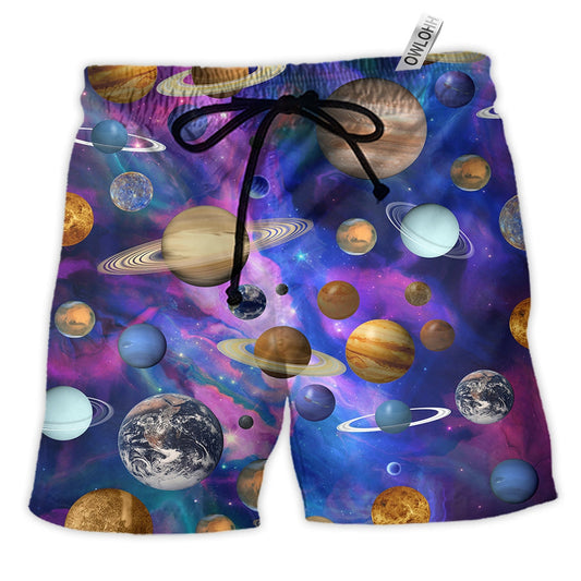 Beach Short / Adults / S Solar System Galaxy Style - Beach Short - Owls Matrix LTD