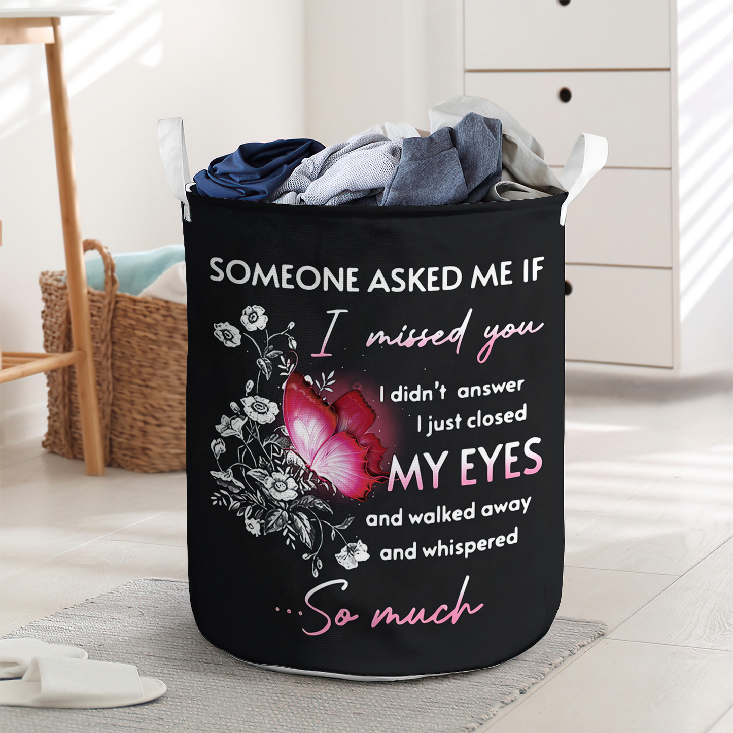 Red butterfly and someone asked me - Laundry basket - LAUB03NGC260222-Owls Matrix