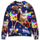 Space Cat Riding Food Galaxy Art – Sweater - Ugly Christmas Sweater