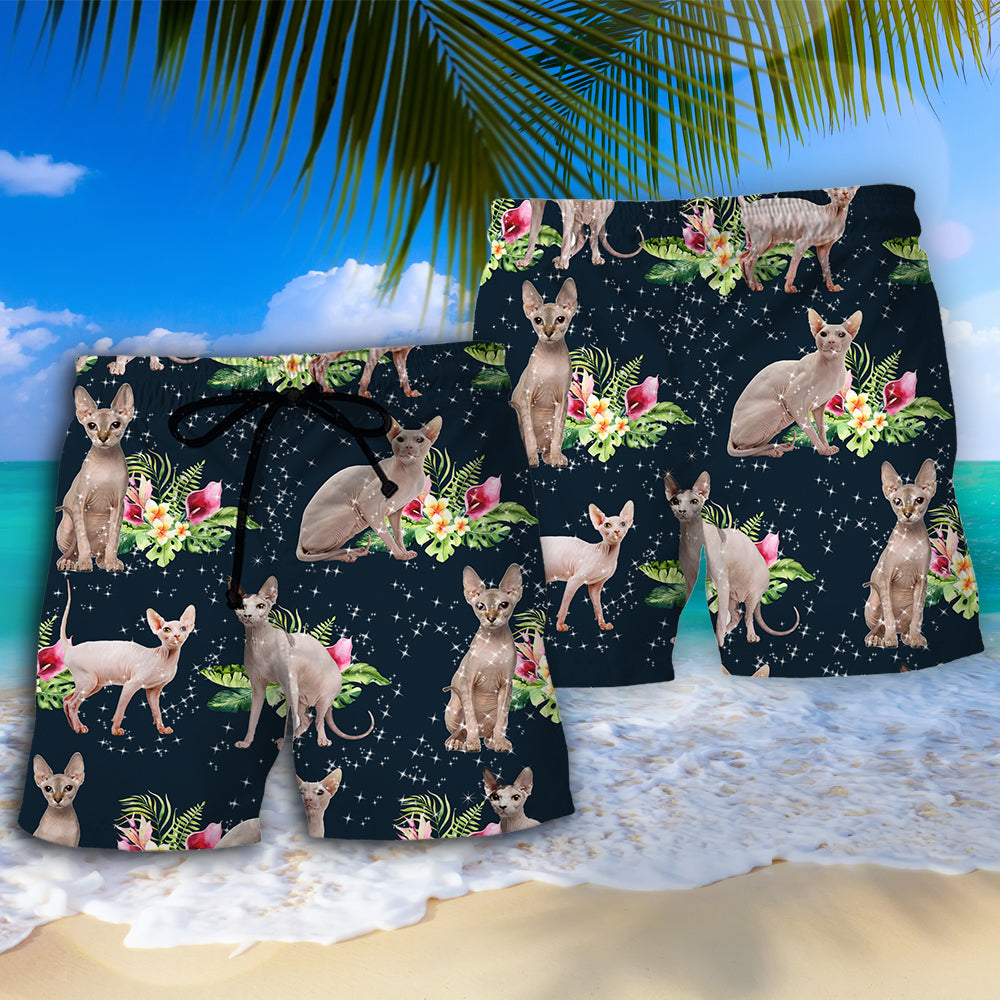 Sphynx Cat Tropical Floral Art – Beach Short