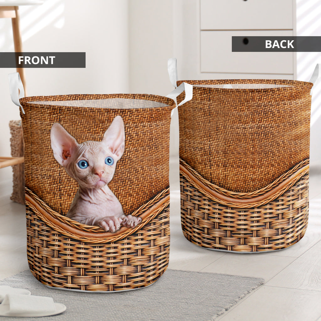 Sphynx Cat Rattan Teaxture - Laundry Basket - Owls Matrix LTD