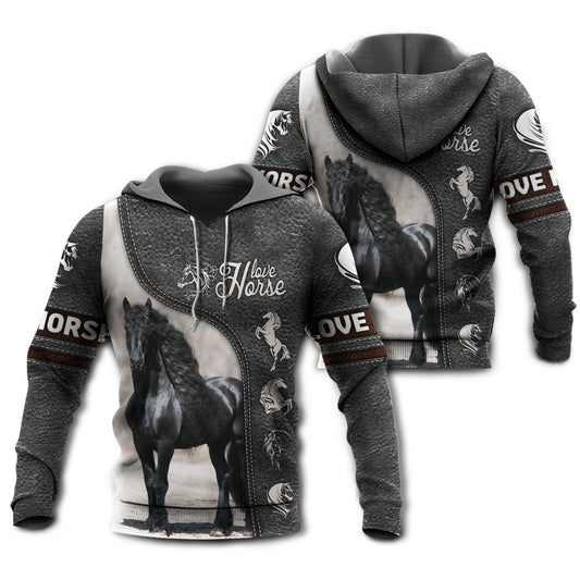 Friesian Horse Love Black Style - 3D Hoodie 