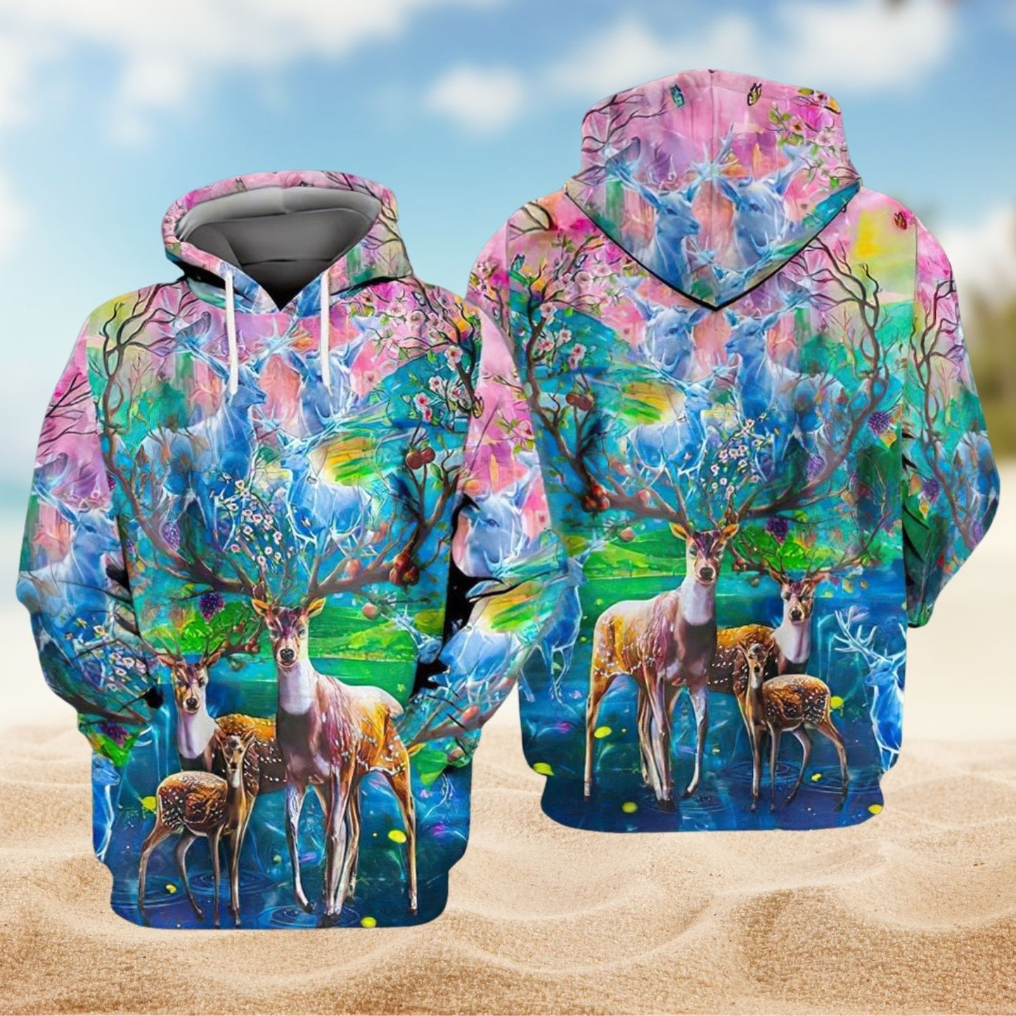 Spring Deer Nature Art – 3D Hoodie