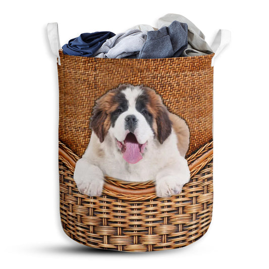 St Bernard Dog Rattan Teaxture Style - Laundry Basket - Owls Matrix LTD