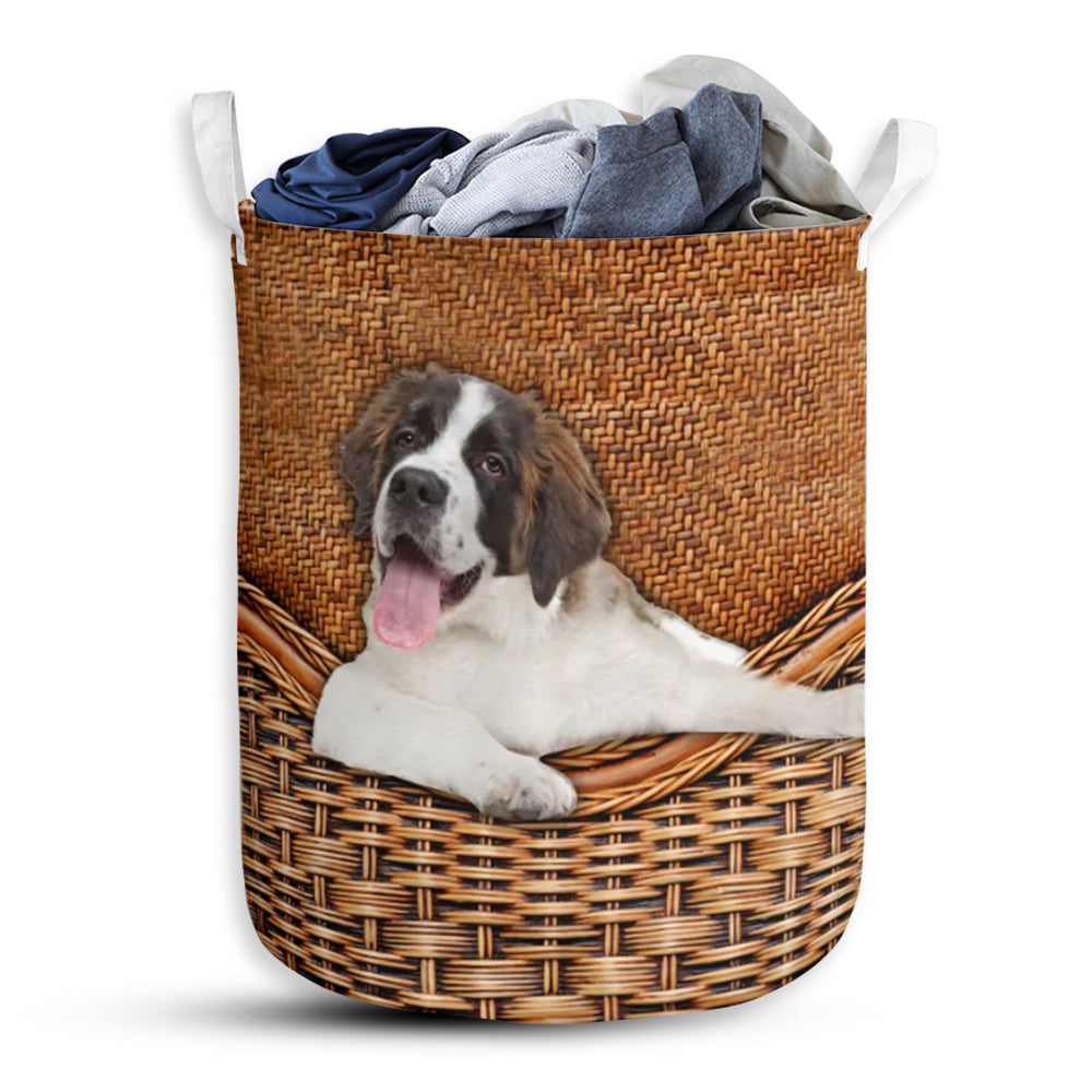 St Bernard Dog Rattan Teaxture Cute - Laundry Basket - Owls Matrix LTD