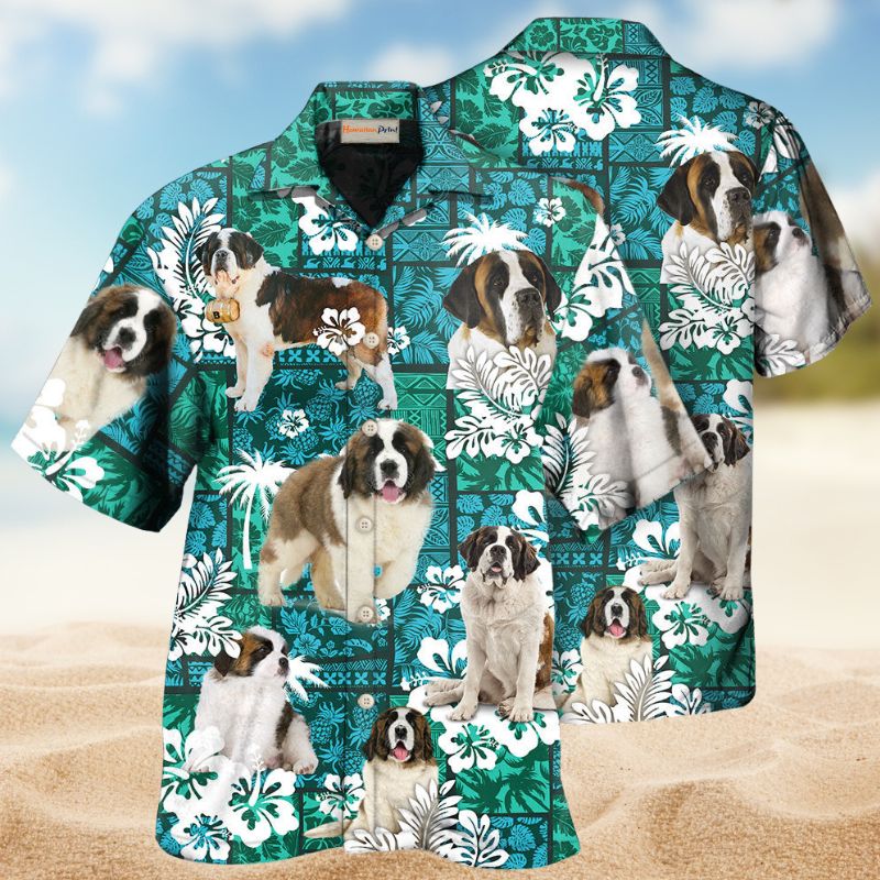St Bernard Tropical Dog Lover Pattern – Hawaiian Shirt