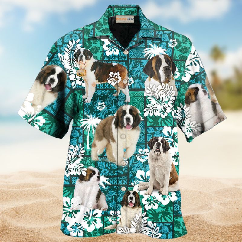 St Bernard Tropical Dog Lover Pattern – Hawaiian Shirt