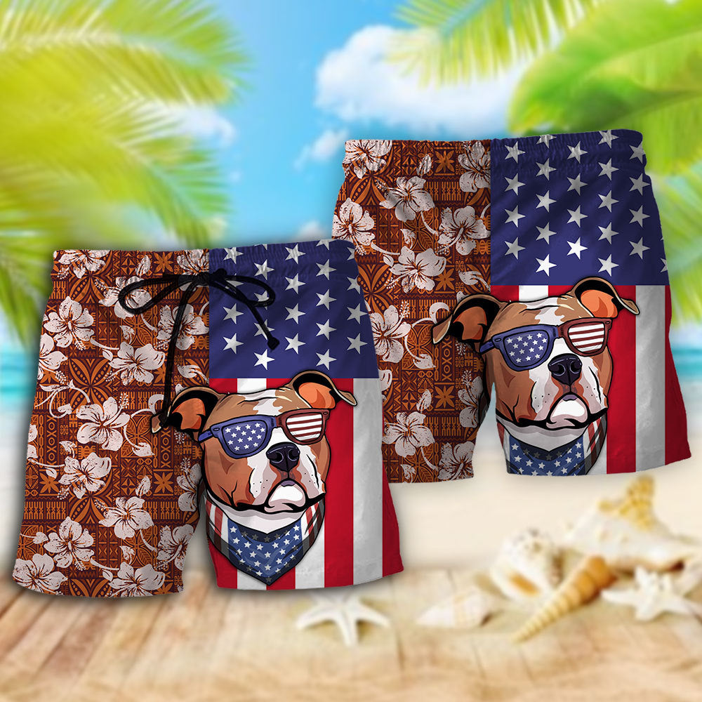 Staffordshire Bull Terrier Tropical Floral Personalized – Beach Short