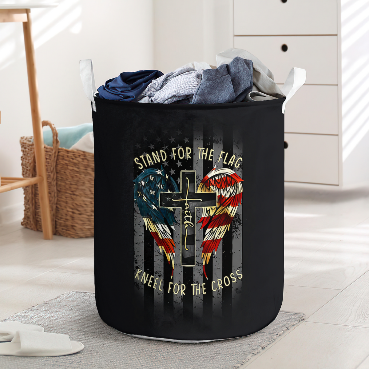 Stand for the flag American flag faith - Laundry basket - LAUB09NGC020322-Owls Matrix