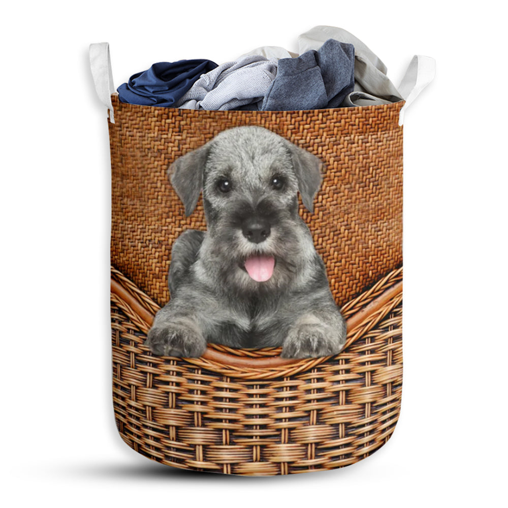 Standard Schnauzer Dog Rattan Teaxture - Laundry Basket - Owls Matrix LTD