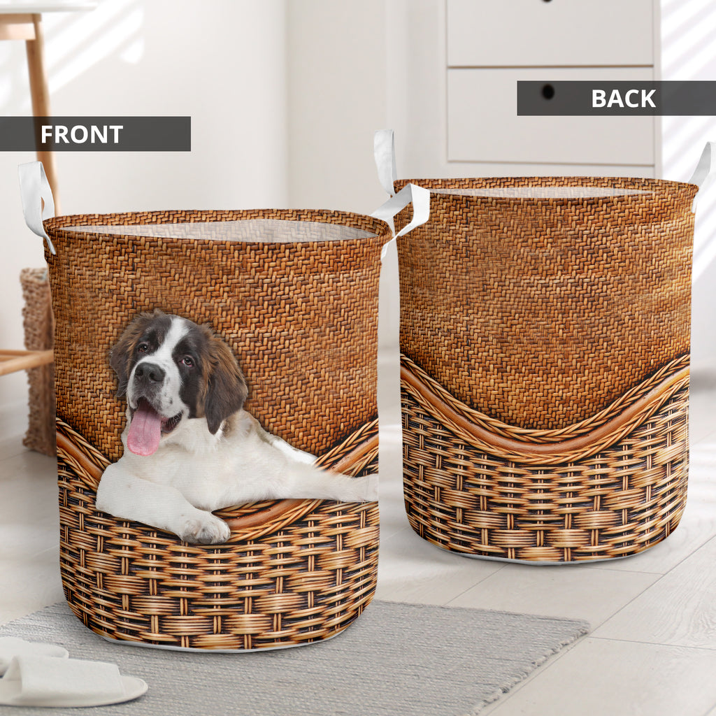 St Bernard Dog Rattan Teaxture Cute - Laundry Basket - Owls Matrix LTD