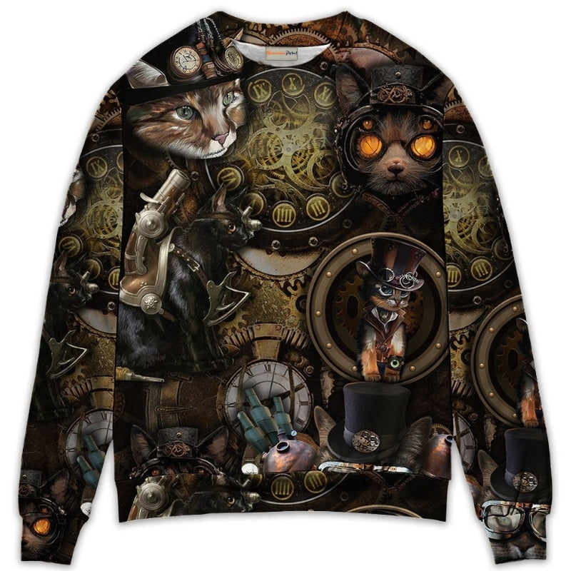 Steampunk Cat Art Magic Theme – Sweater - Ugly Christmas Sweater