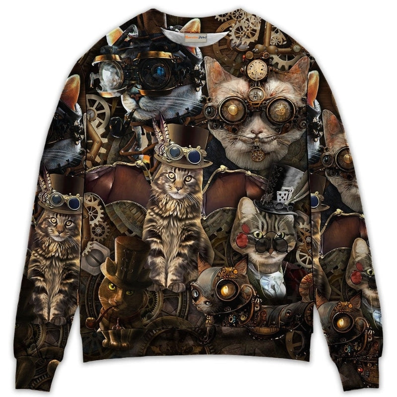 Steampunk Cat Fantasy Art Style – Sweater - Ugly Christmas Sweater