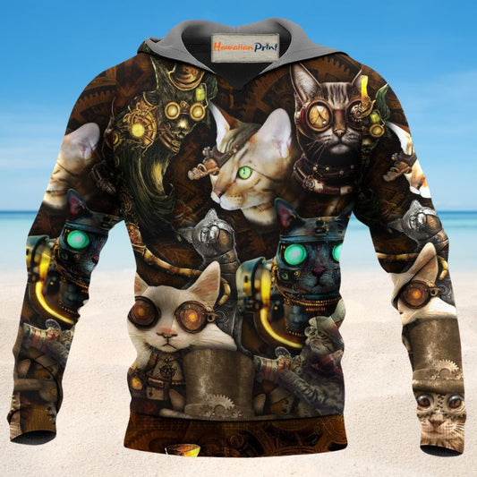 Steampunk Cat Heart Art - 3D Hoodie