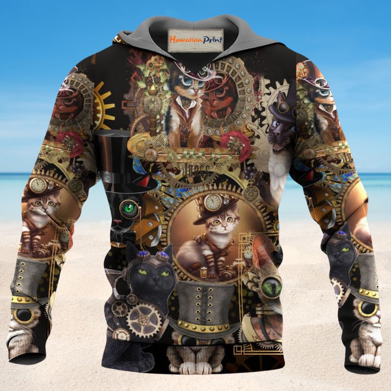 Steampunk Cat Keep Calm Style - 3D Hoodie