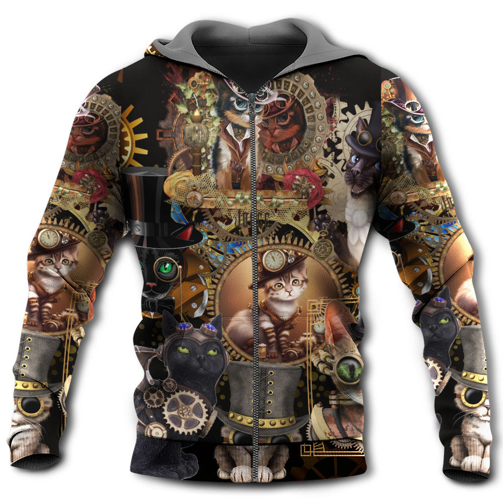 Steampunk Cat Keep Calm Style - 3D Hoodie