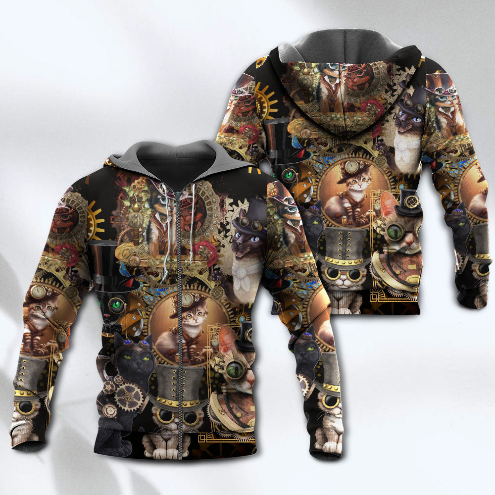 Steampunk Cat Keep Calm Style - 3D Hoodie