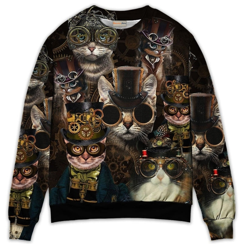 Steampunk Cat Machines Lover Art – Sweater - Ugly Christmas Sweater