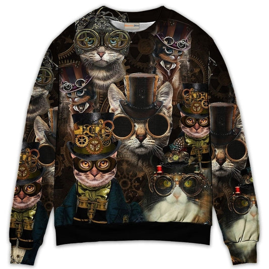 Steampunk Cat Machines Lover Art – Sweater - Ugly Christmas Sweater